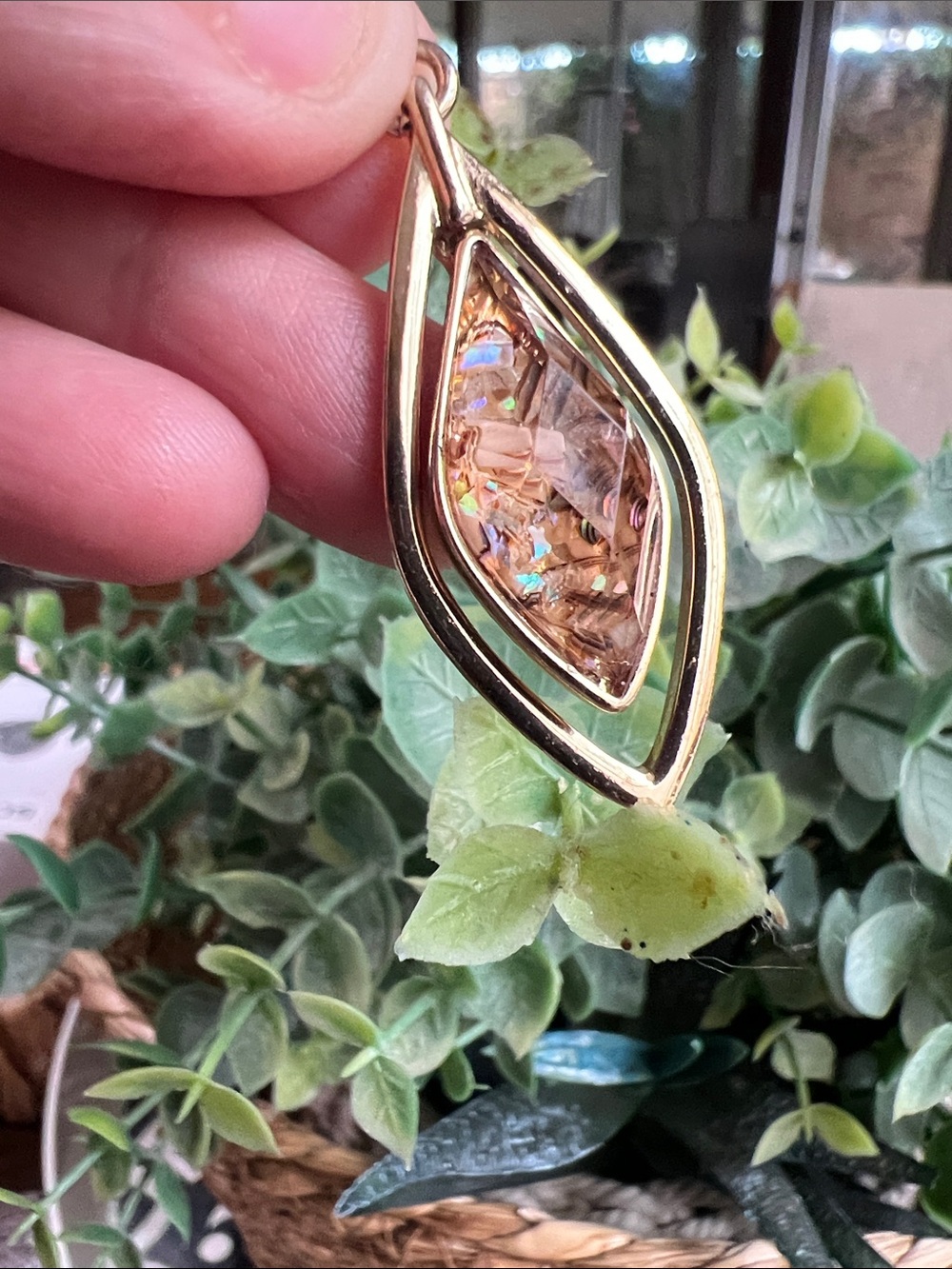 Napier Gold-Tone Teardrop Pendant with Iridescent Inlay